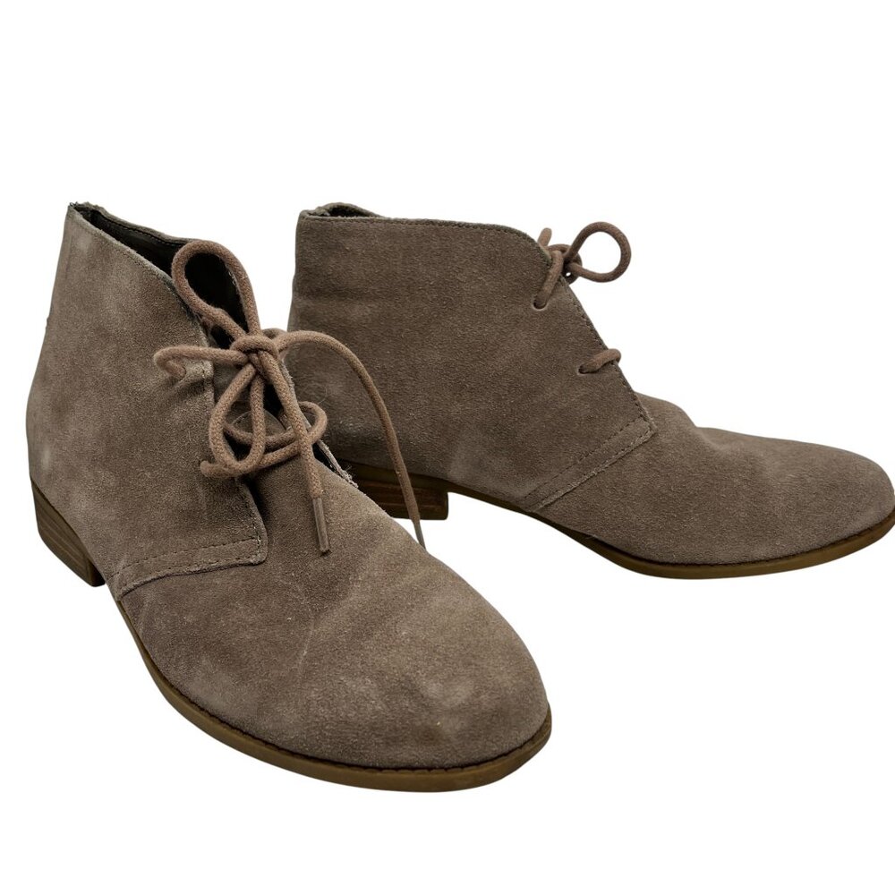 STEVE MADDEN TAUPE SUEDE LACE UP ANKLE BOOTS WOMENS SZ 6.5-7 LOW HEEL DESERT